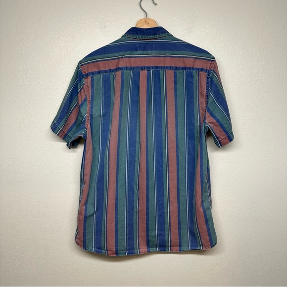 Urban Outfitter Mens Short Sleeve Striped Button Down Shirt Size L - Picture 2 of 5
